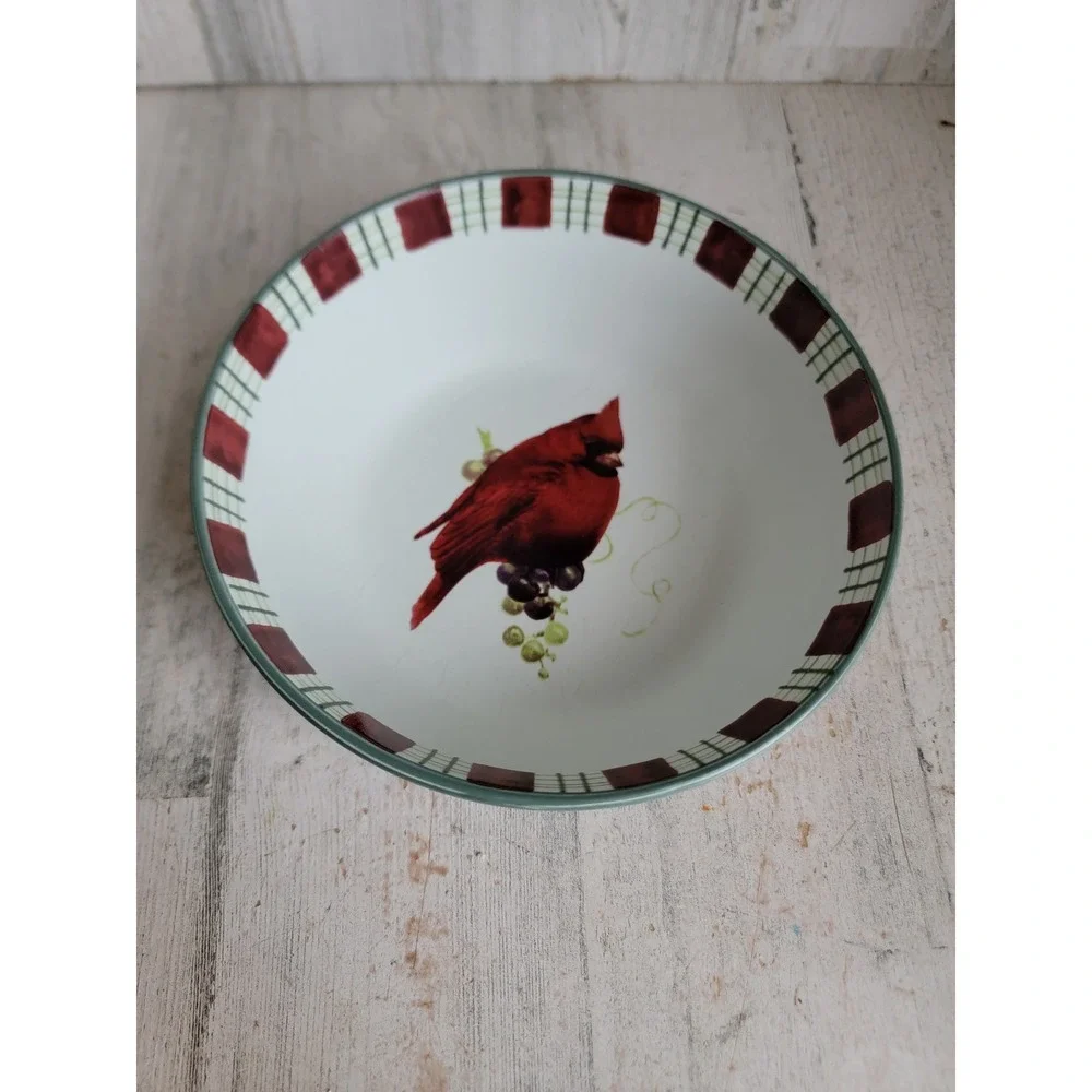 Lenox red cardinal bowl winter greetings everyday Xmas kitchen home